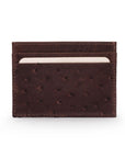 Flat ostrich leather credit card case, brown ostrich leather, front