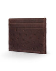 Flat ostrich leather credit card case, brown ostrich leather, side