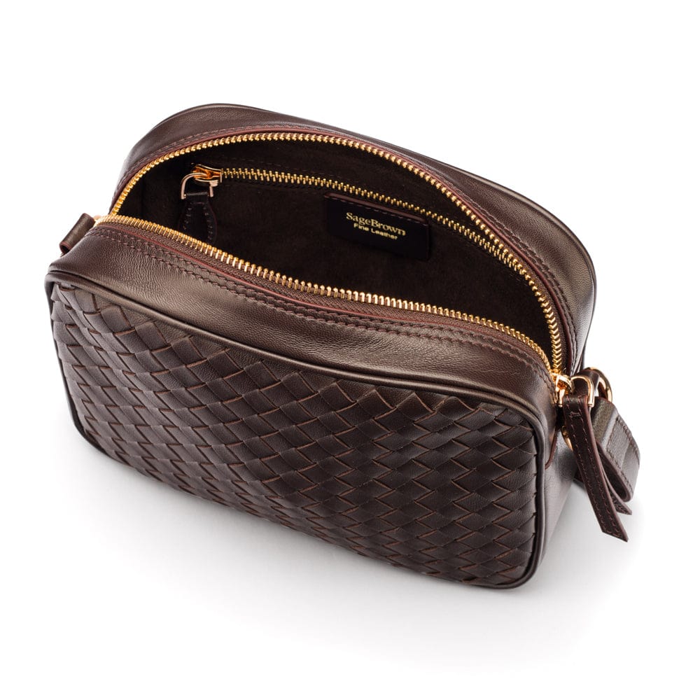 Ivy woven camera bag, brown, inside