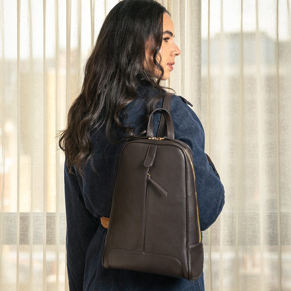 Ladies leather backpack, brown, lifestyle