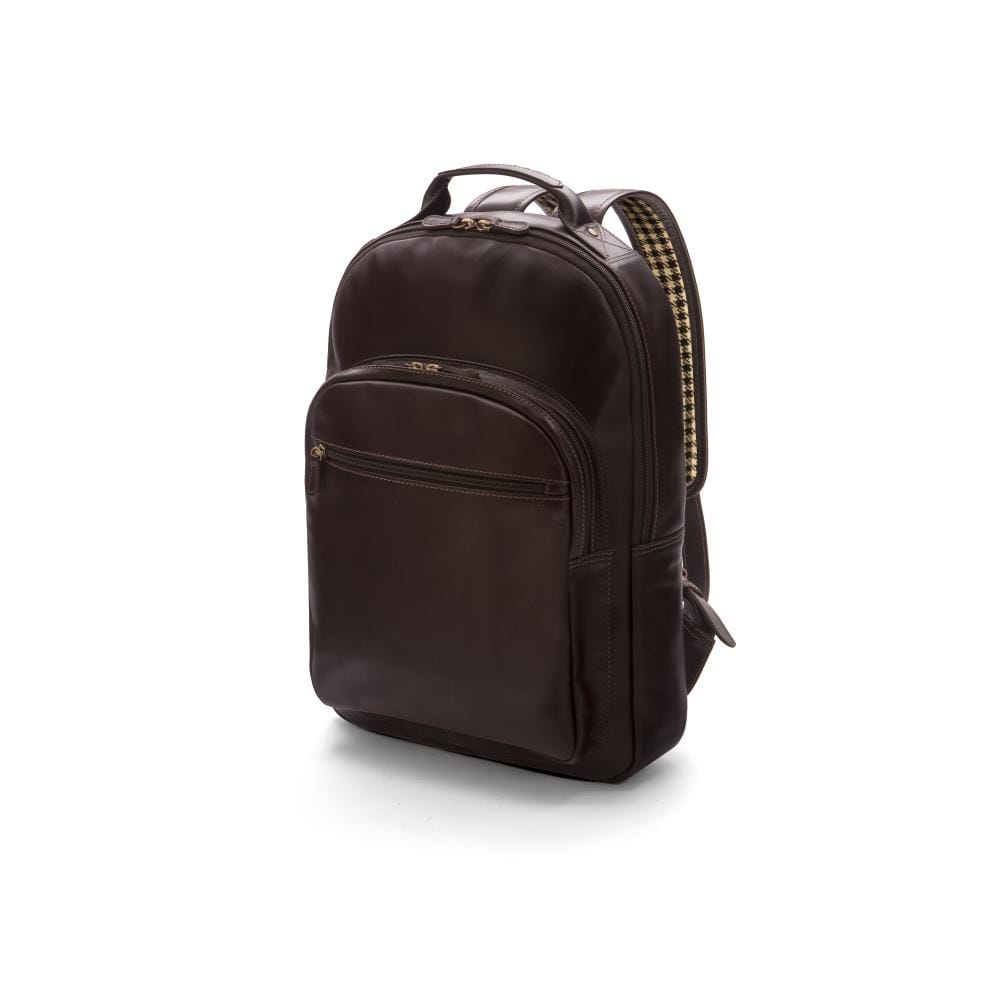 Men's leather 15" laptop backpack, brown, side