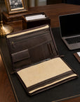 Leather A4 zip around document folder, brown, lifestyle