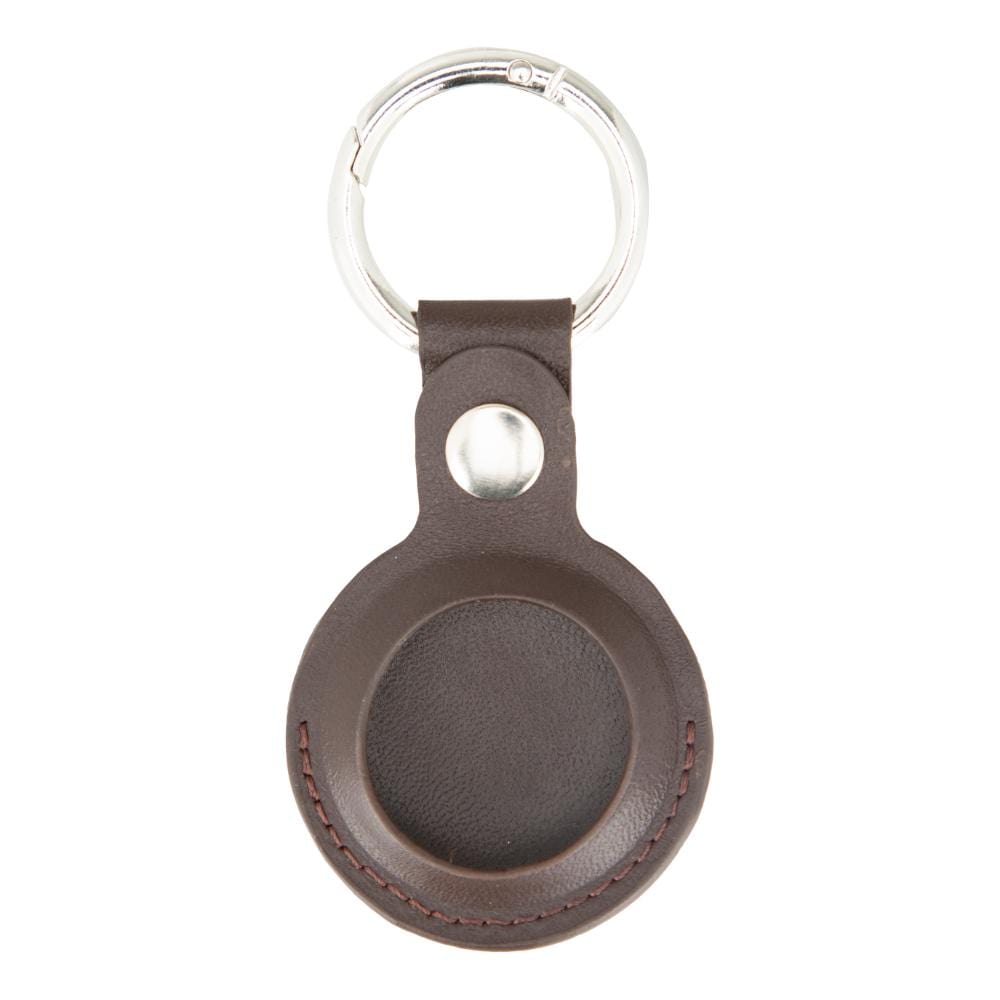 Leather air tag holder, brown, front view