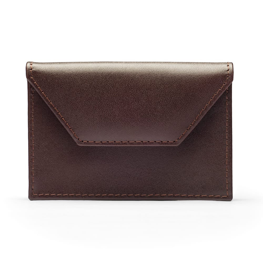 Leather business card holder, brown, front