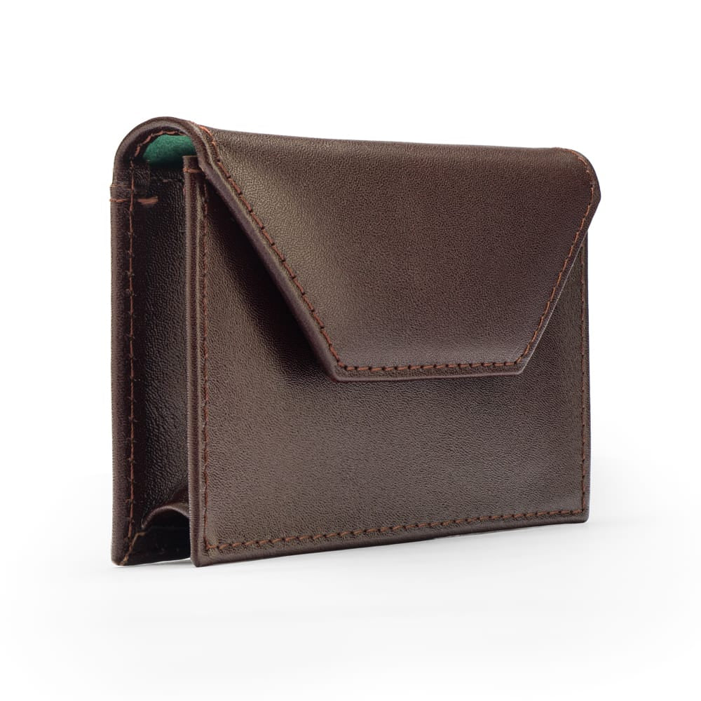 Leather business card holder, brown, side