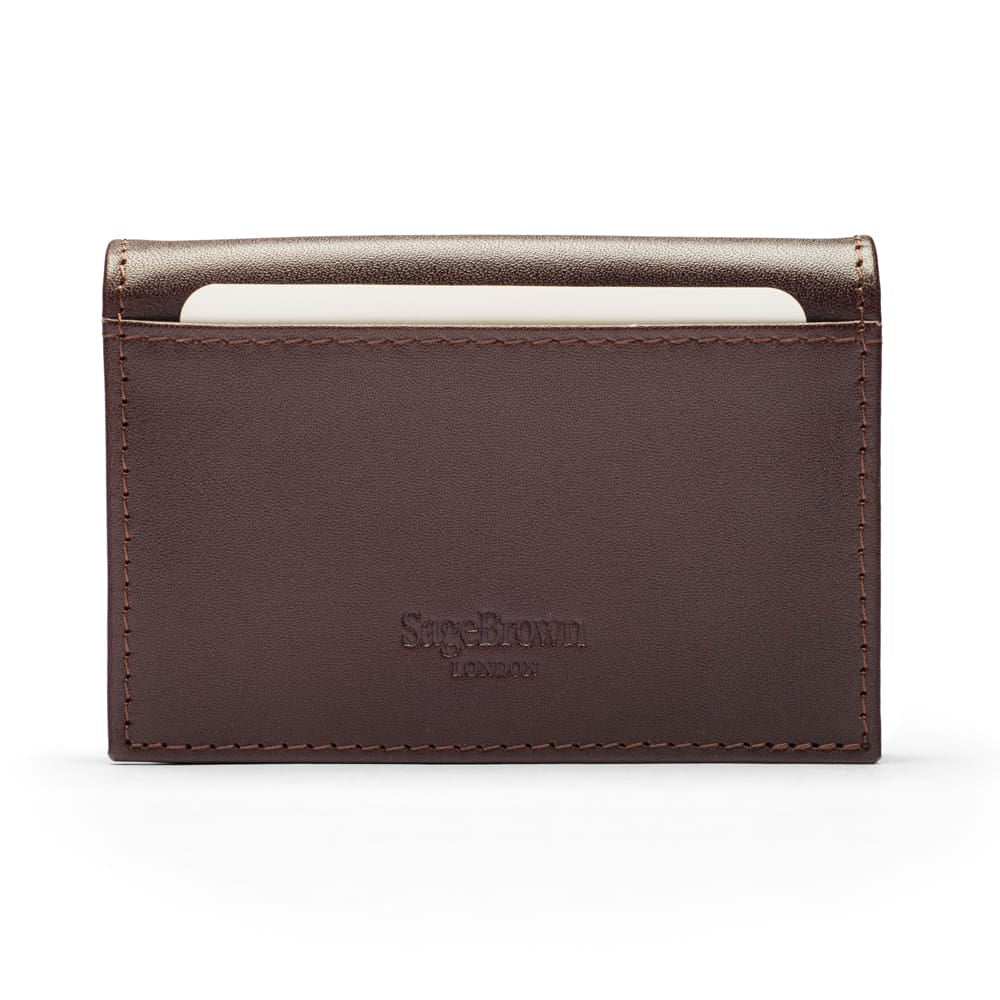 Leather business card holder, brown, back