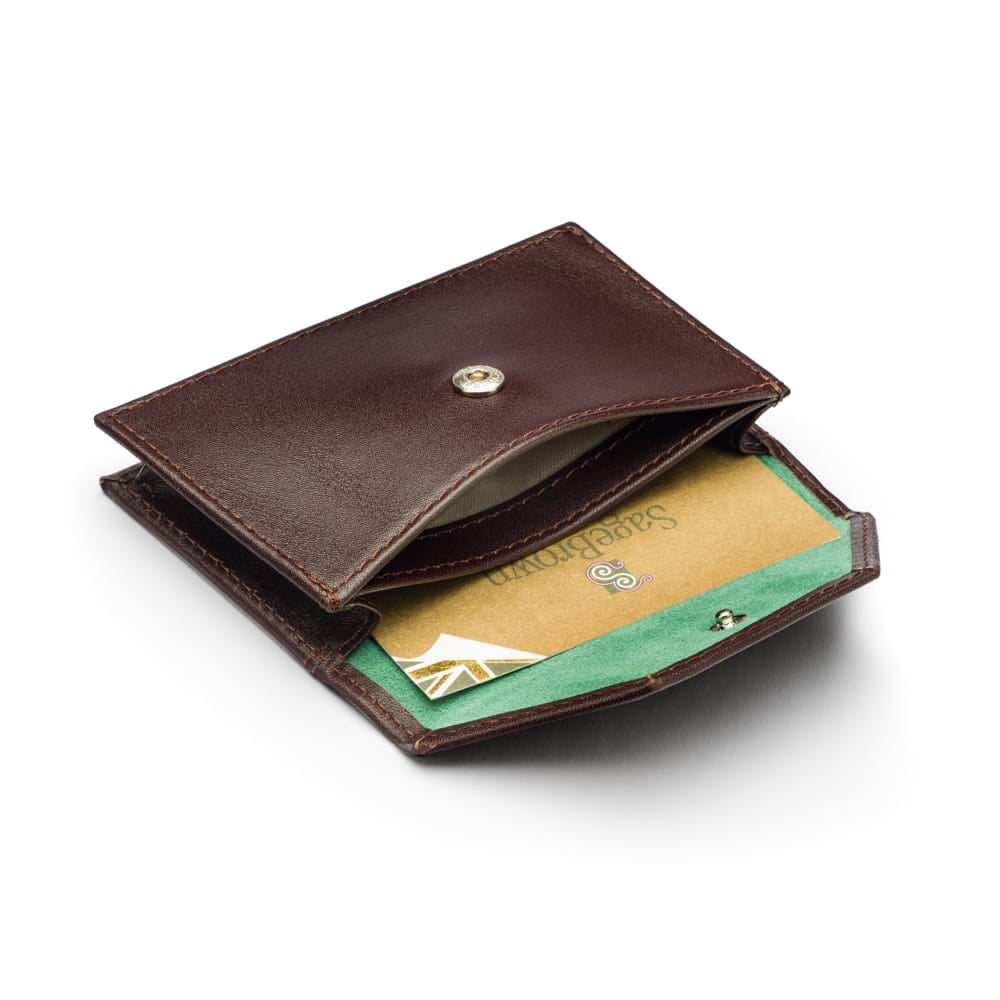 Leather business card holder, brown, inside