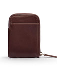 Leather card case with zip, brown, front