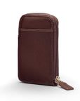 Leather card case with zip, brown, front view