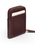 Leather card case with zip, brown, back