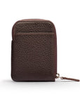 Leather card case with zip, brown pebble grain, front