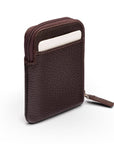 Leather card case with zip, brown pebble grain, back