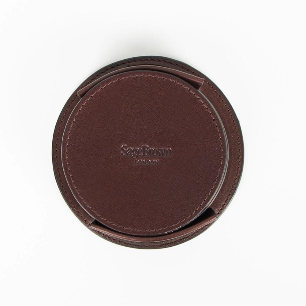 Leather drink coasters, set of 6, brown