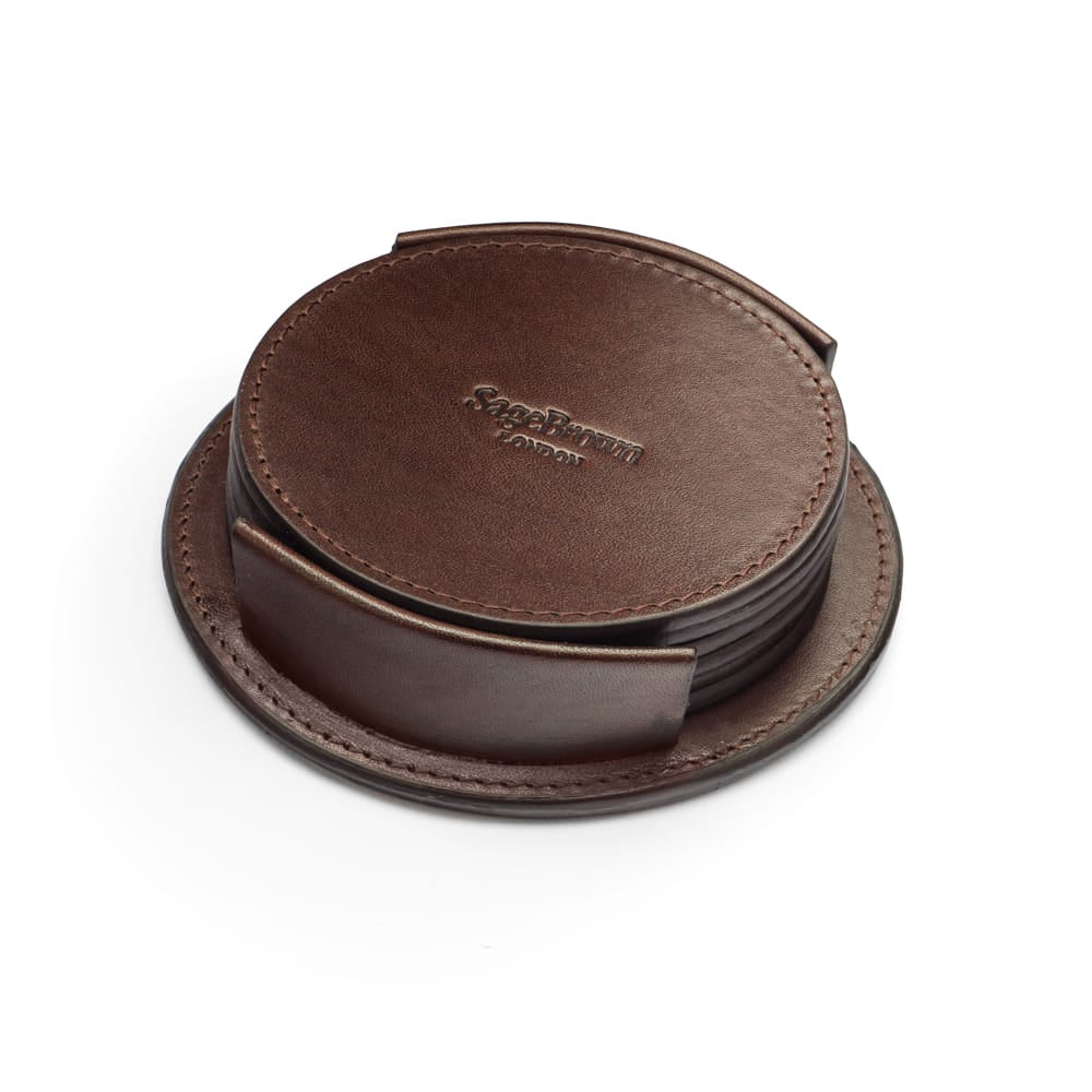 Set of leather coasters, brown