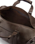 Leather duffel travel bag, brown, inside view