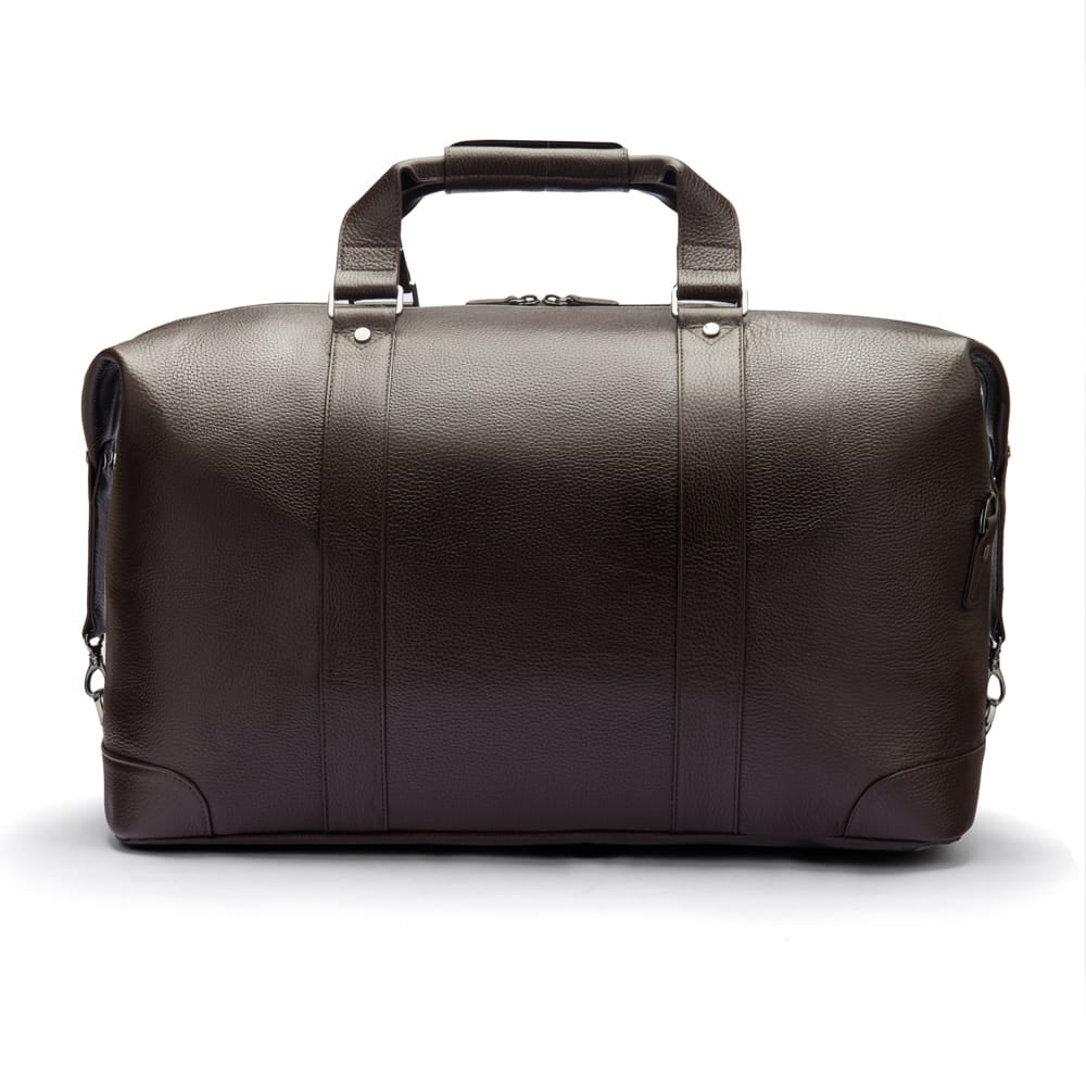 Leather duffel travel bag, brown, front