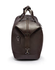 Leather duffel travel bag, brown, side view