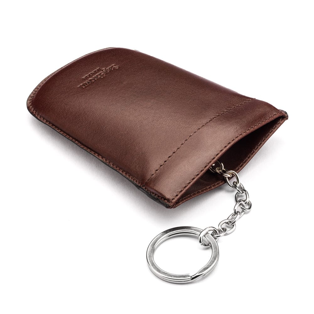 Leather key case with squeeze spring opening, brown, back