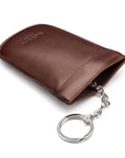 Leather key case with squeeze spring opening, brown, back