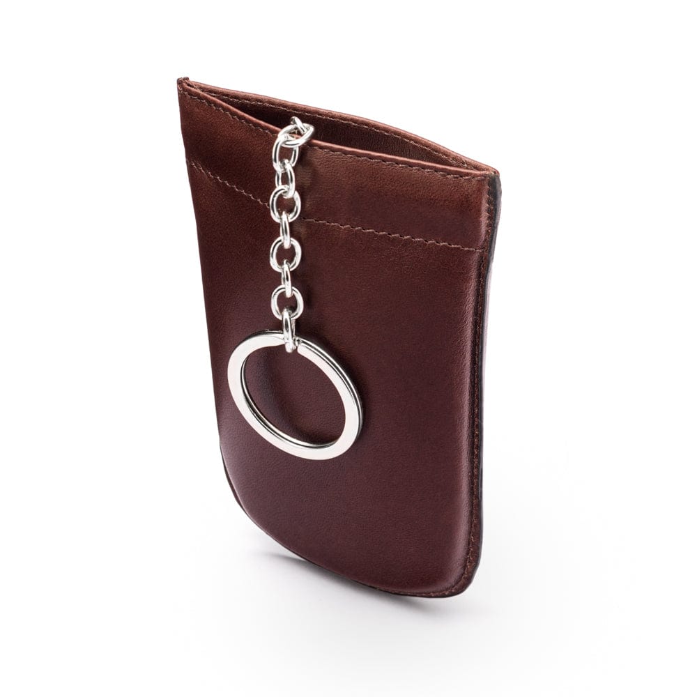 Leather key case with squeeze spring opening, brown, front