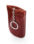 Leather key case with squeeze spring opening, dark tan, front