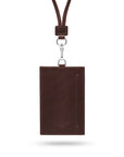 Leather lanyard ID card holder, brown, back