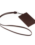 Leather lanyard ID card holder, brown, back lanyard