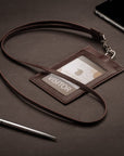 Leather lanyard ID card holder, brown, lifestyle