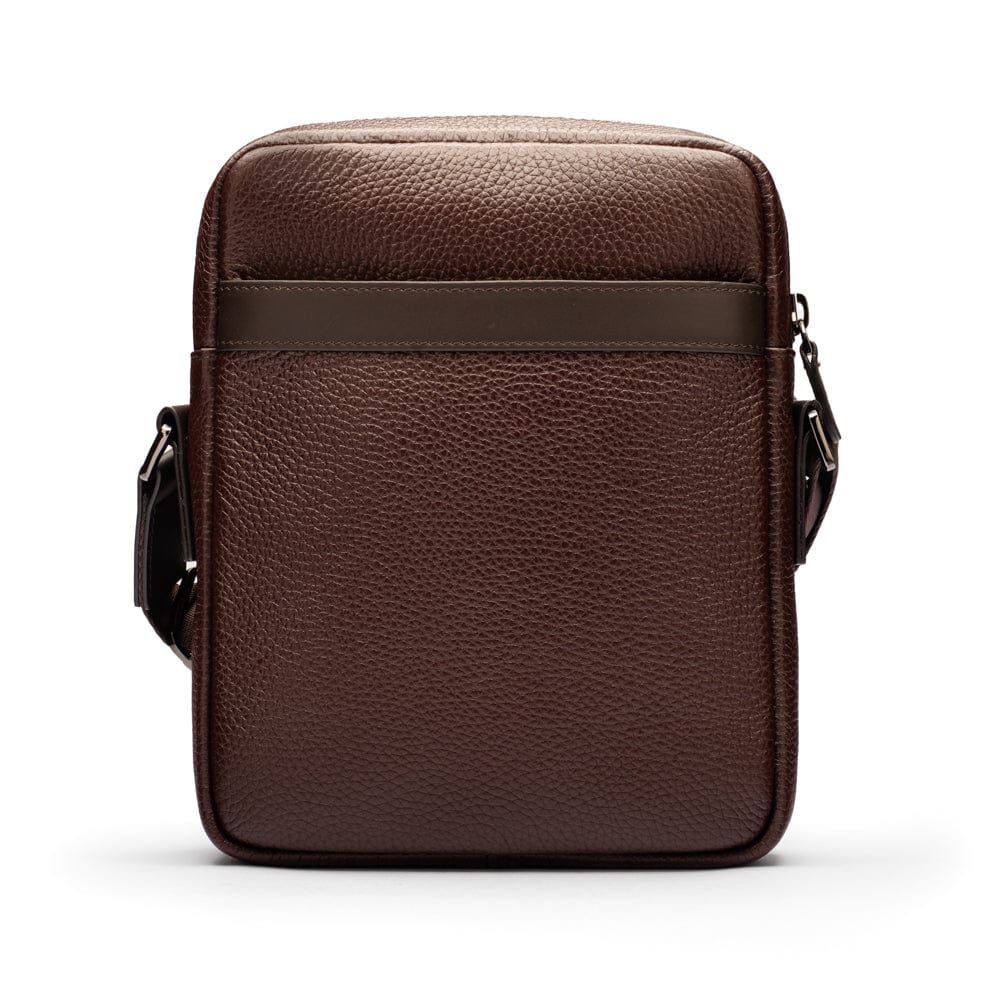 Leather messenger bag with zip, brown, back