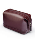 Leather wash bag, brown, side view