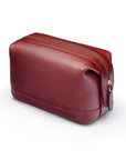 Leather wash bag, dark tan, side view