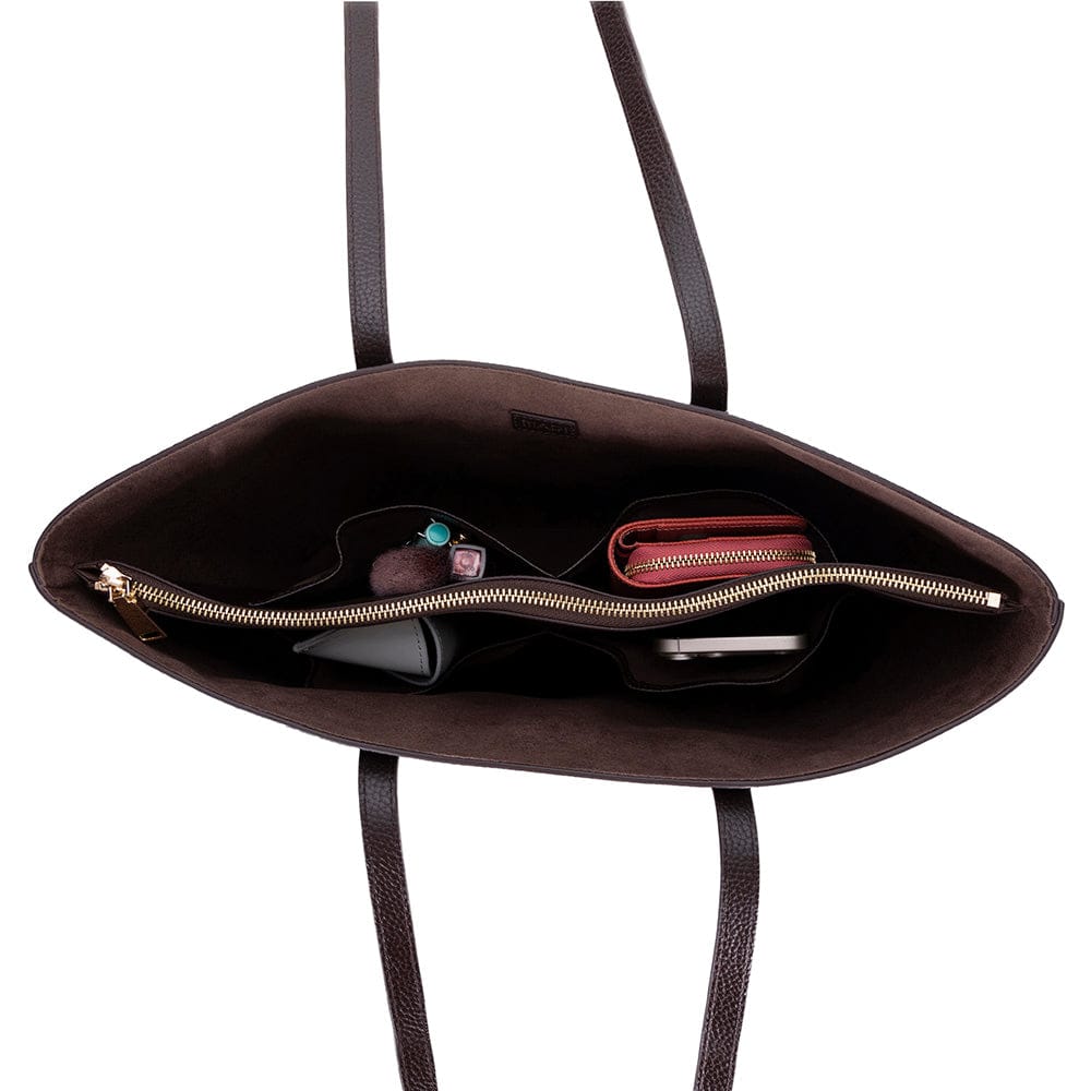 Leather tote bag, brown, inside