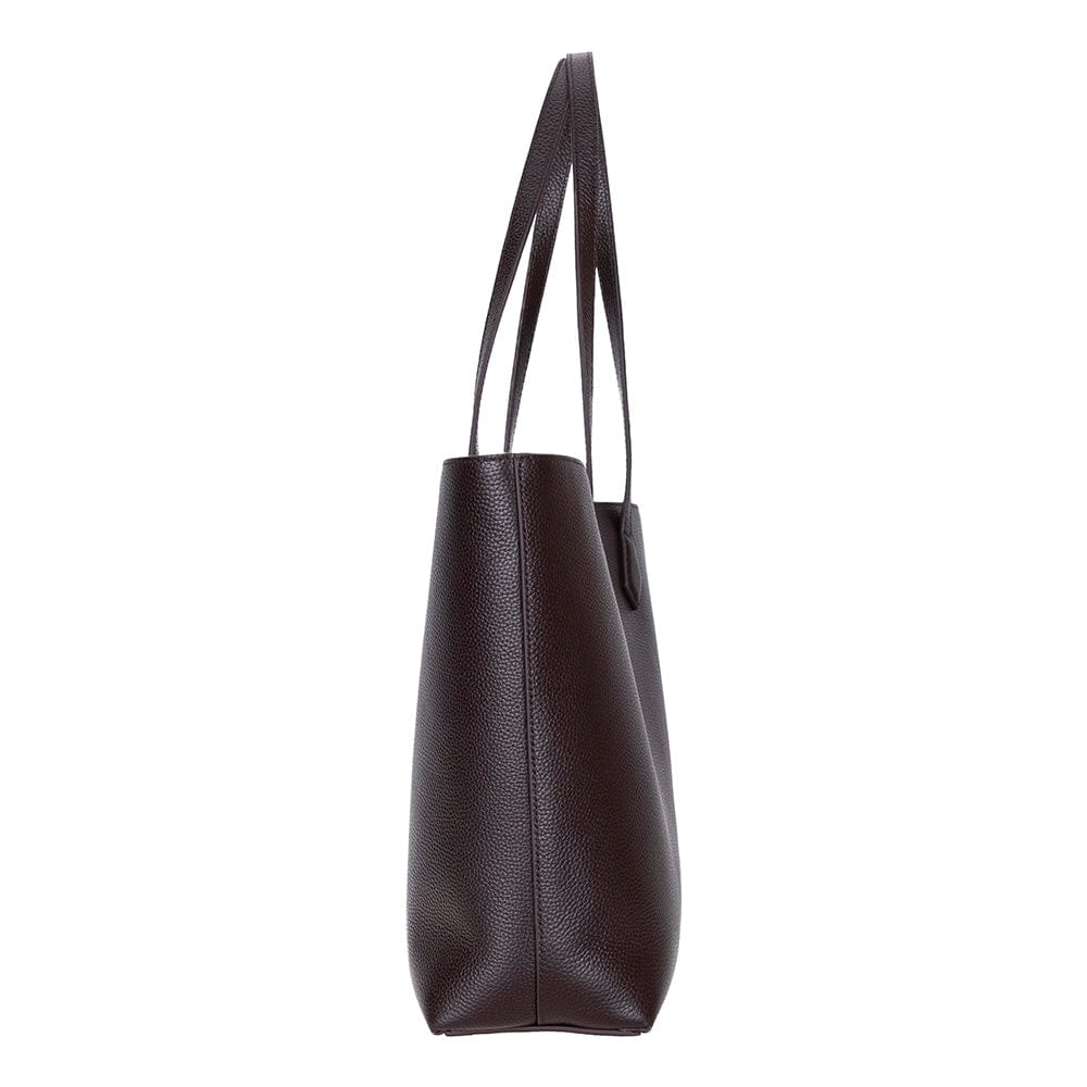 Leather tote bag, brown, side view