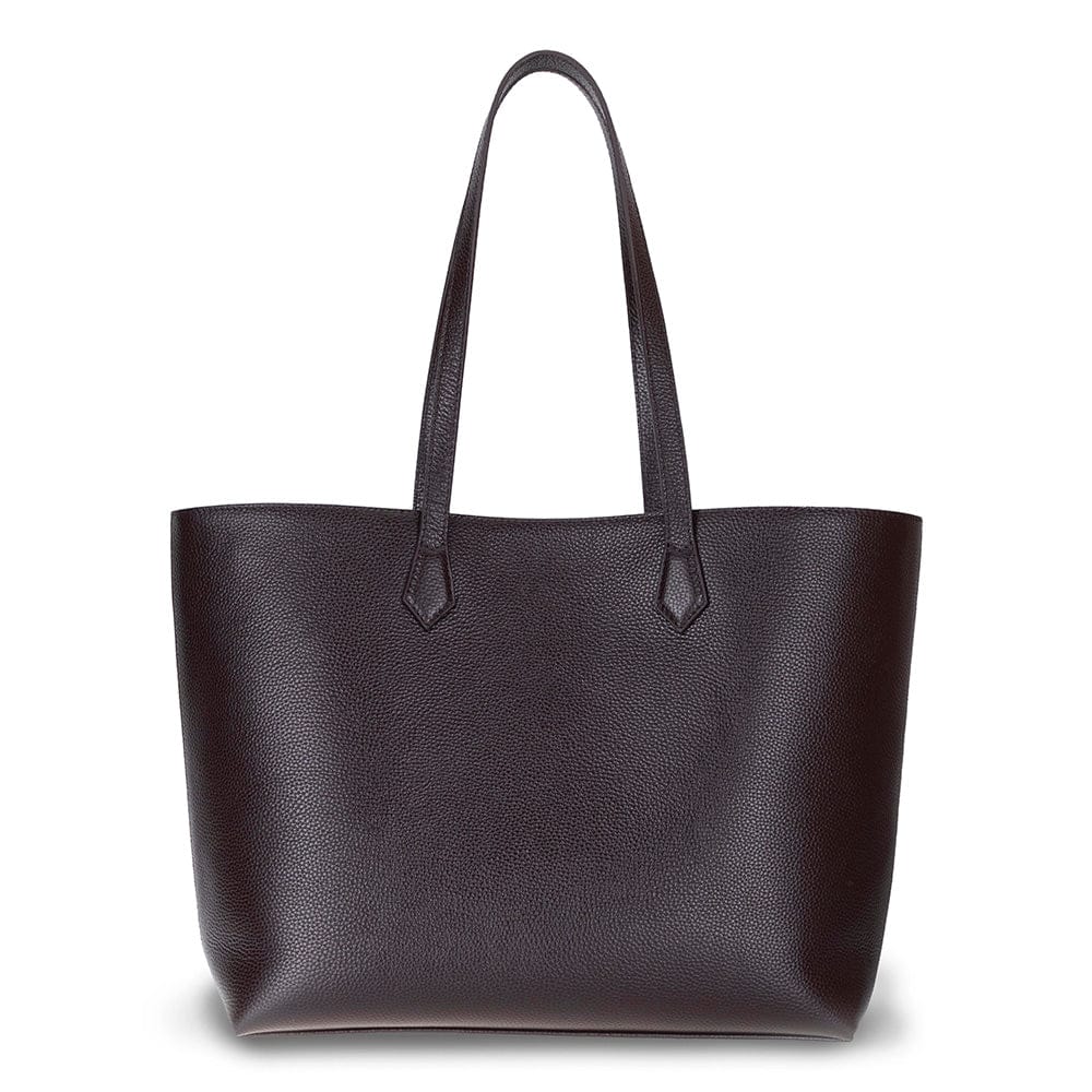 Leather tote bag, brown, front