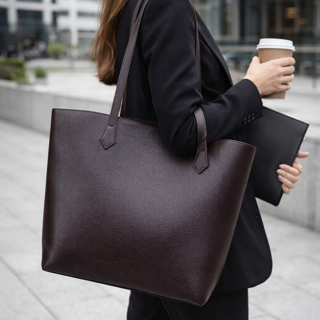 Leather tote bag, brown, lifestyle