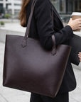 Leather tote bag, brown, lifestyle