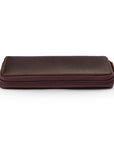 Leather zip around triple pen case, brown, zip