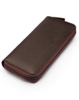 Leather zip around triple pen case, brown, side