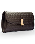 Luxury Hand-Woven Leather Melanie Clutch, Brown, side view