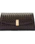 Luxury Hand-Woven Leather Melanie Clutch, Brown, front