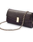 Luxury Hand-Woven Leather Melanie Clutch, Brown, with chain strap