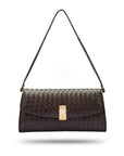 Luxury Hand-Woven Leather Melanie Clutch, Brown, with leather strap