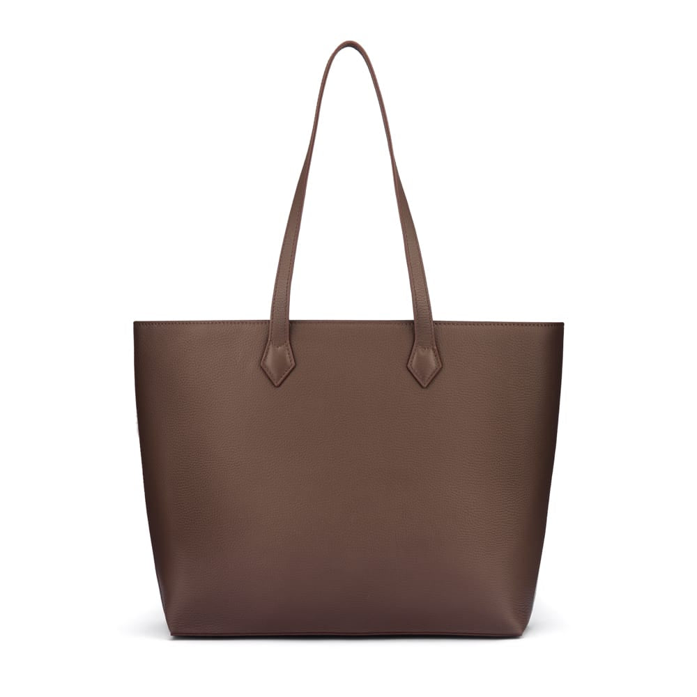 Luxury Leather Tote Bag and Shopper, Brown, front