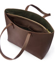 Luxury Leather Tote Bag and Shopper, Brown, open