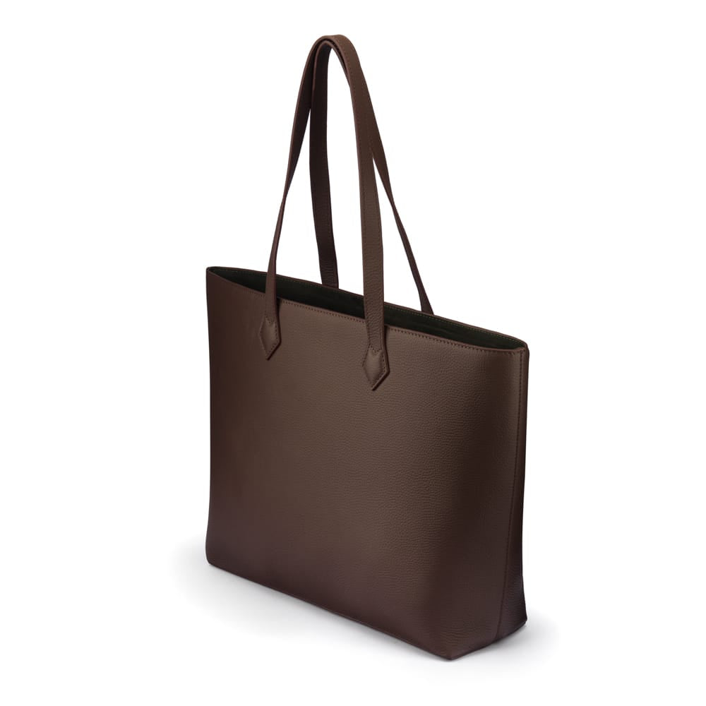 Luxury Leather Tote Bag and Shopper, Brown, side view