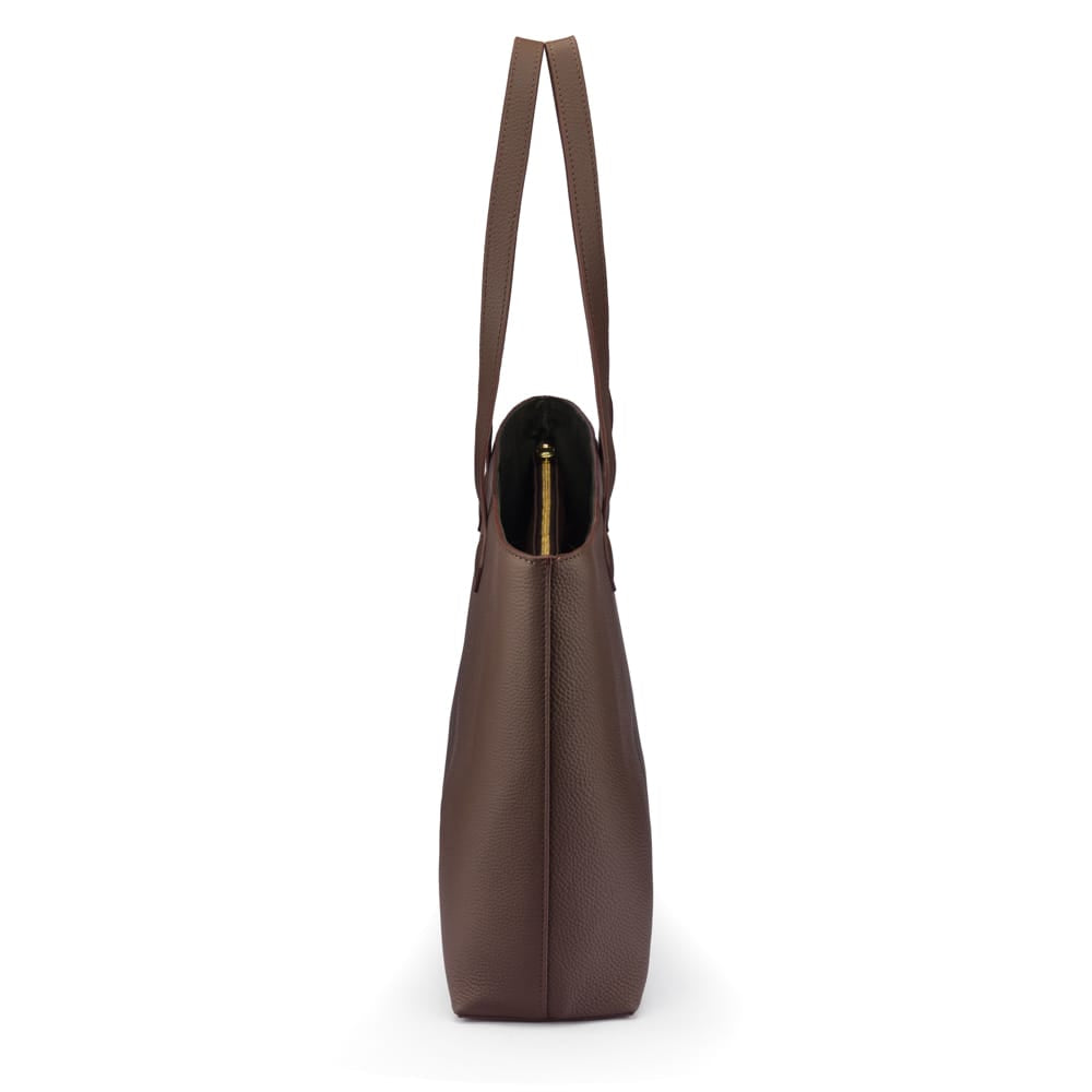 Luxury Leather Tote Bag and Shopper, Brown, side