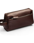 Luxury leather wash bag, brown, front