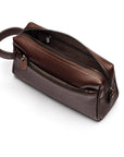 Luxury leather wash bag, brown, inside