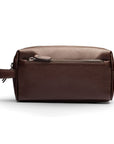 Luxury leather wash bag, brown, front view