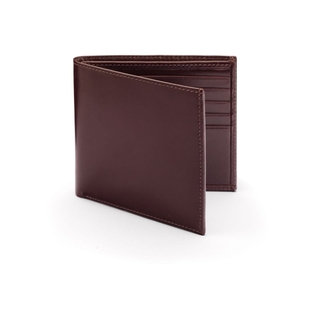 Men's bridle leather billfold wallet, brown bridle hide, front